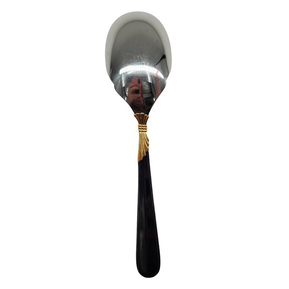 Yamazaki 18/8 Stainless LINDI Black Handle GOLD Accent Vintage Serving Spoon - Picture 3 of 7